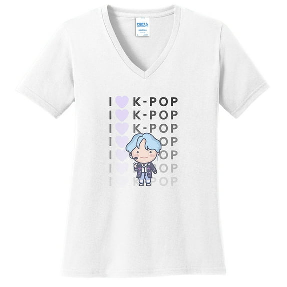 Big Size K Pop Love Graphic Design Lady's V-Neck - White 4XL