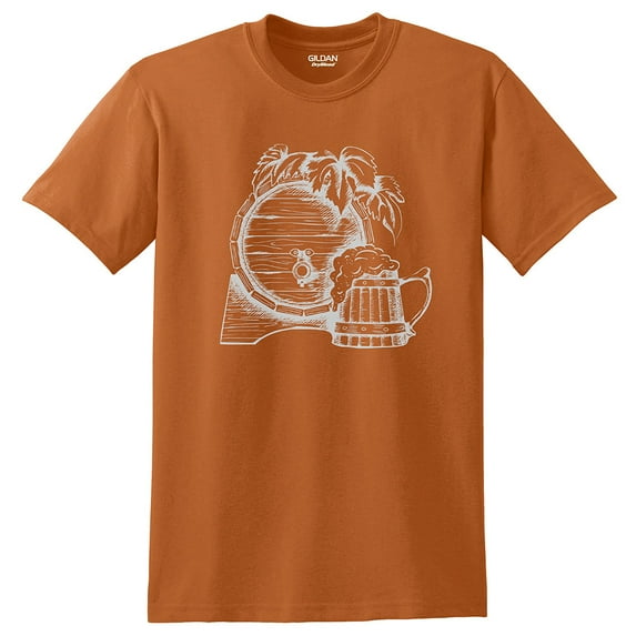 Big Size Keg and Beer Graphic Design Men's Big Size Cotton Polyester Dry Blend T-Shirt - Texas Orange 5XL