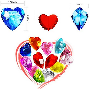 Big Size Kid Heart Gemstone Toy Set, Safe Acrylic in Party, Festival, Swim, Bath, Beach, Fish Tank as Favor Gift Award