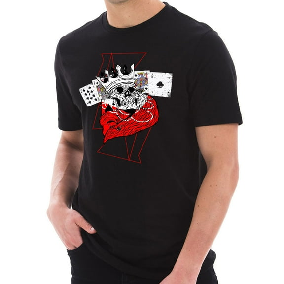 Big Size King of Cards Designed Unisex Short Sleeve Cotton Jersey T-Shirt - Black 3XL