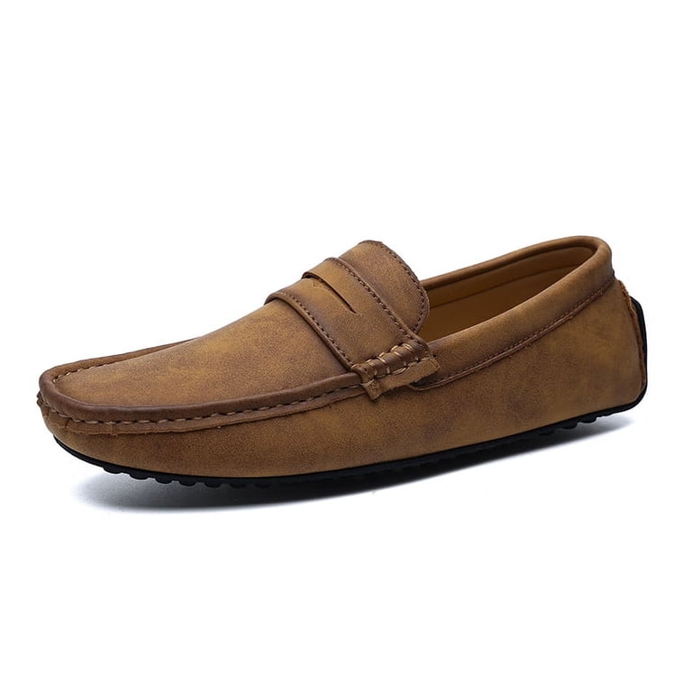 Brown Leather Loafers Slip-On Moccasin Style KAQ Men Casual Slip On Loafers, Comfortable Faux Leather  main image 2