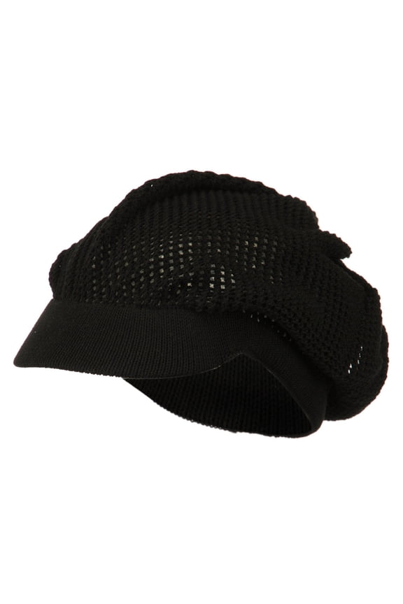 Big Size Mesh Deep Crown Visored Beanie - Black XL-3XL