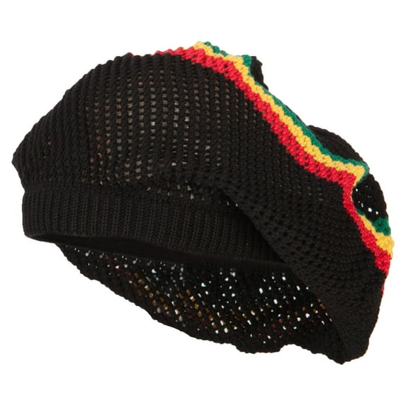 Big Size Mesh Deep Shell Beanie Hat - Black RGY XL-3XL
