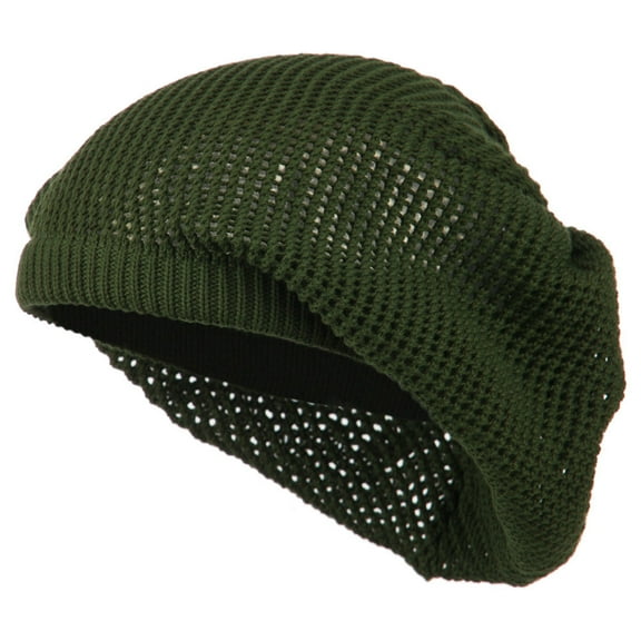 Big Size Mesh Deep Shell Beanie Hat - Olive XL-3XL