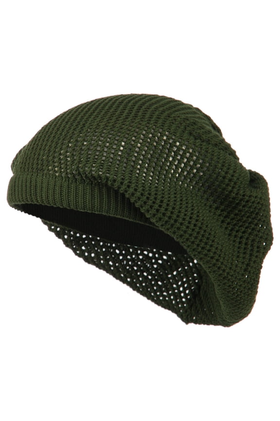 Big Size Mesh Deep Shell Beanie Hat - Olive XL-3XL