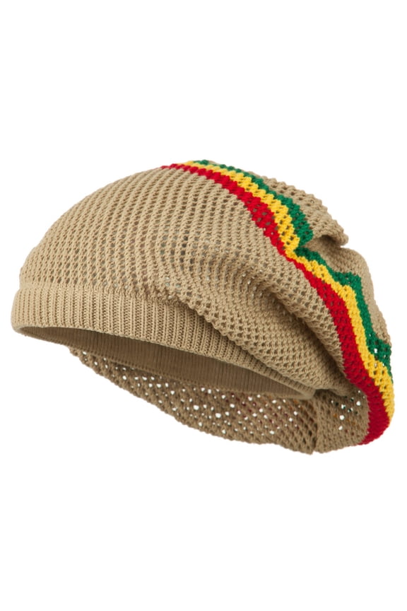 Big Size Mesh Rasta Deep Shell Beanie - Camel XL-3XL