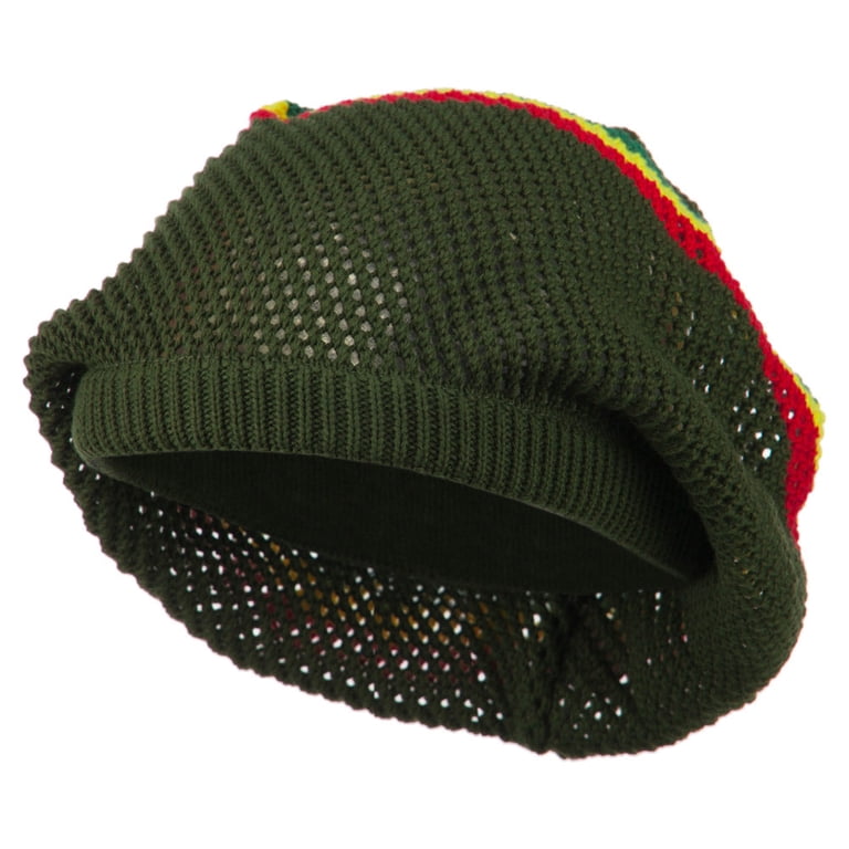 Big Size Mesh Rasta Deep Shell Beanie - Olive XL-3XL 