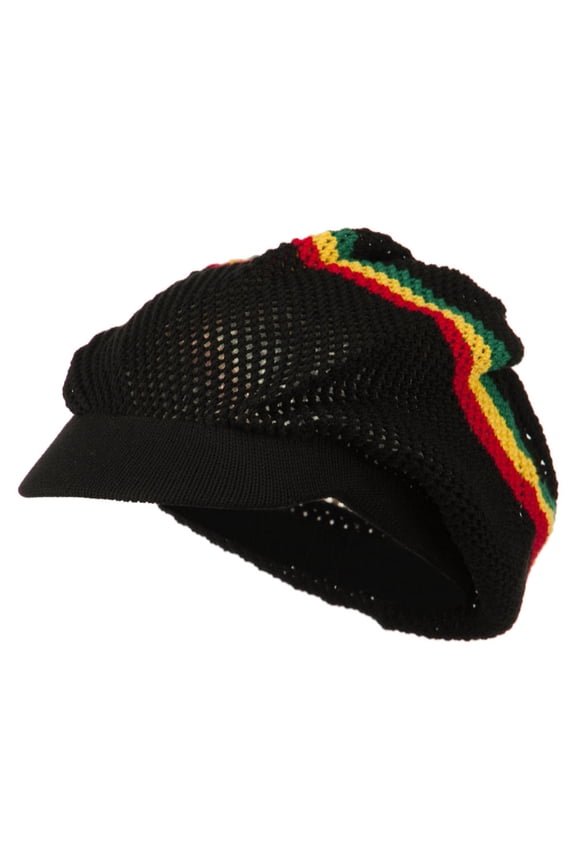 Big Size Mesh Rasta Deep Visored Beanie - Black XL-3XL