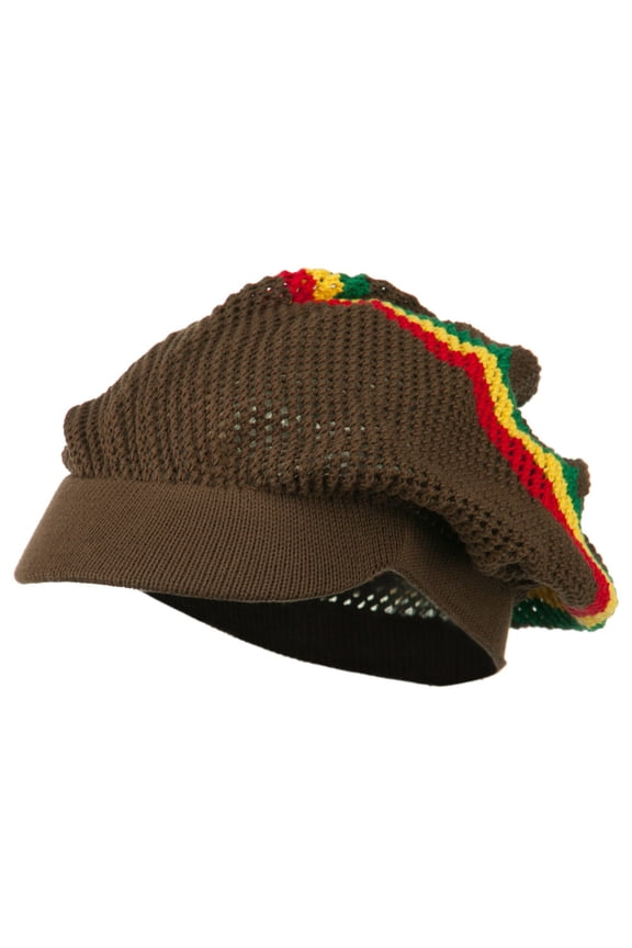 Big Size Mesh Rasta Deep Visored Beanie - Brown XL-3XL