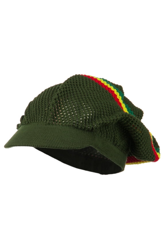 Big Size Mesh Rasta Deep Visored Beanie - Olive XL-3XL