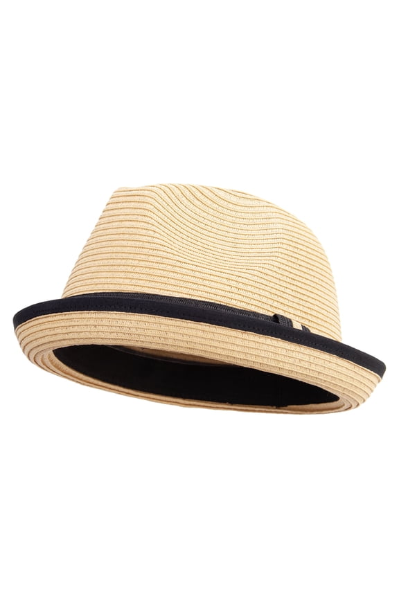 Big Size Straw Upbrim Fedora - Tan 2XL-3XL
