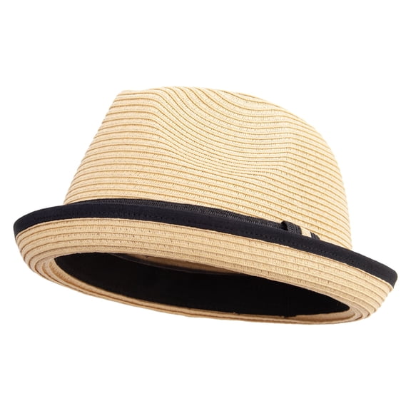Big Size Straw Upbrim Fedora - Tan XL-2XL
