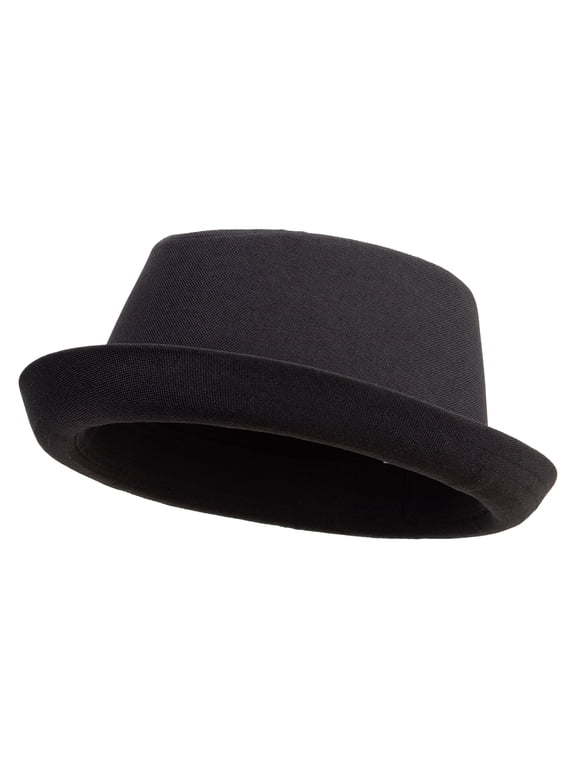 Big Size Polyester Linen Mixed Porkpie Upbrim Fedora - Black 2XL-3XL