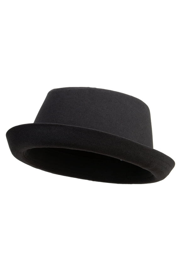 Big Size Polyester Linen Mixed Porkpie Upbrim Fedora - Black 2XL-3XL