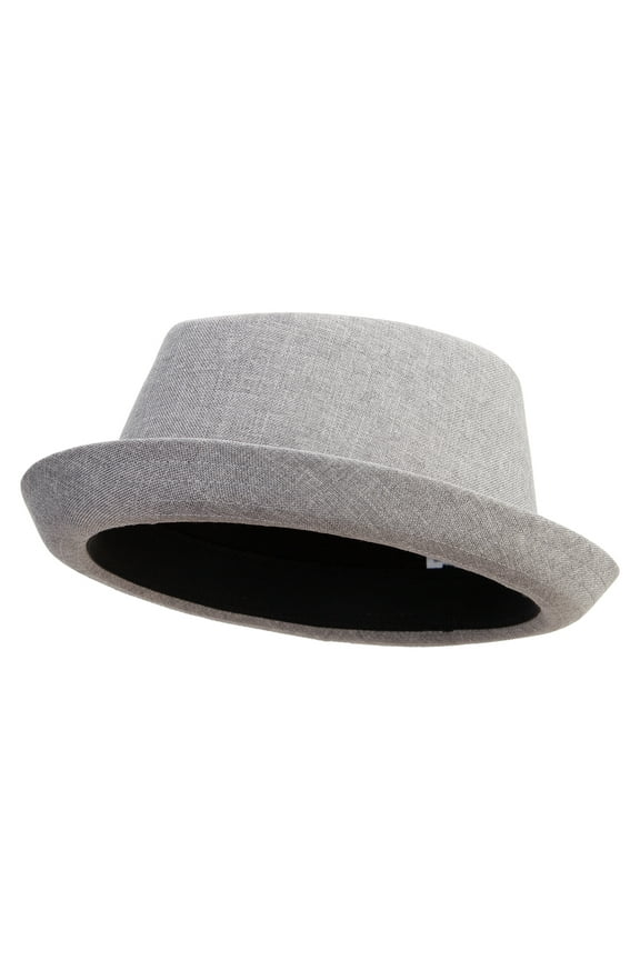 Big Size Polyester Linen Mixed Porkpie Upbrim Fedora - Grey 2XL-3XL