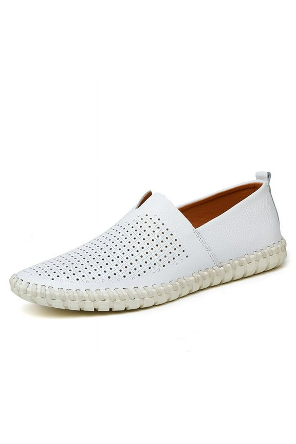 Big Size Spring Summer New Men's Casual Hollow Loafers Slip On Breathable Leather Flats Boat Shoes Driving Shoes Moccasins Comfort Walking Shoes