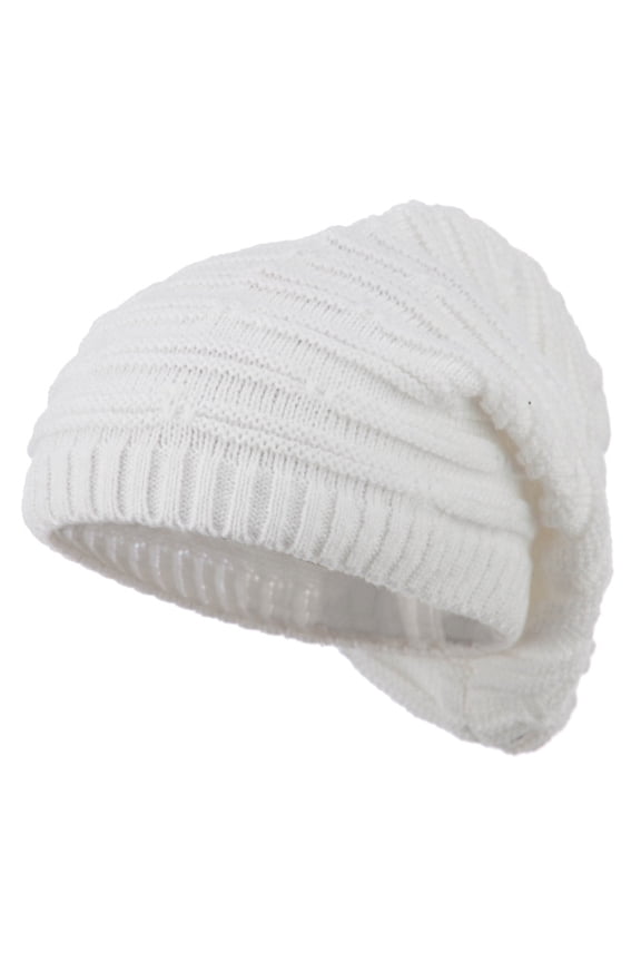 Big Size Stripe Patterned Deep Vintage Beanie - White XL-3XL