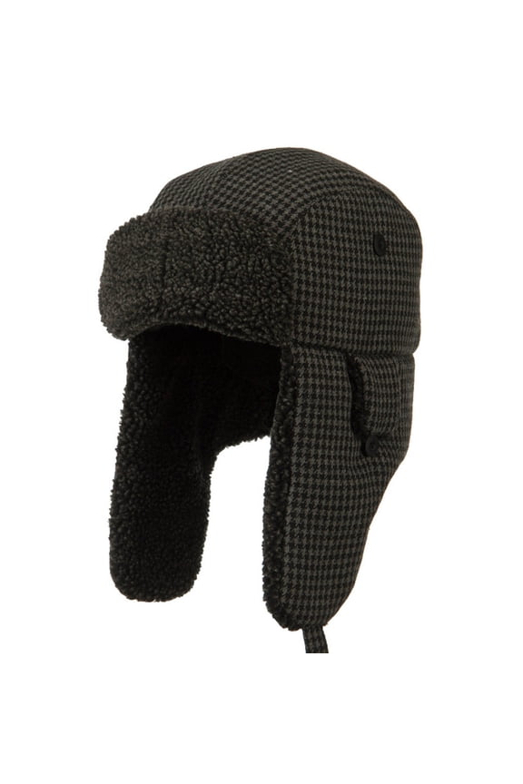 Big Size Tweed Sherpa Lining Trooper Hat - Black 3XL