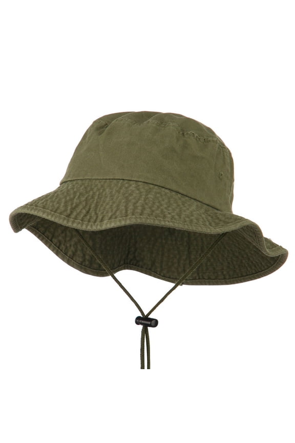 Big Size Washed Bucket Hat with Chin Cord - Olive 2XL-3XL