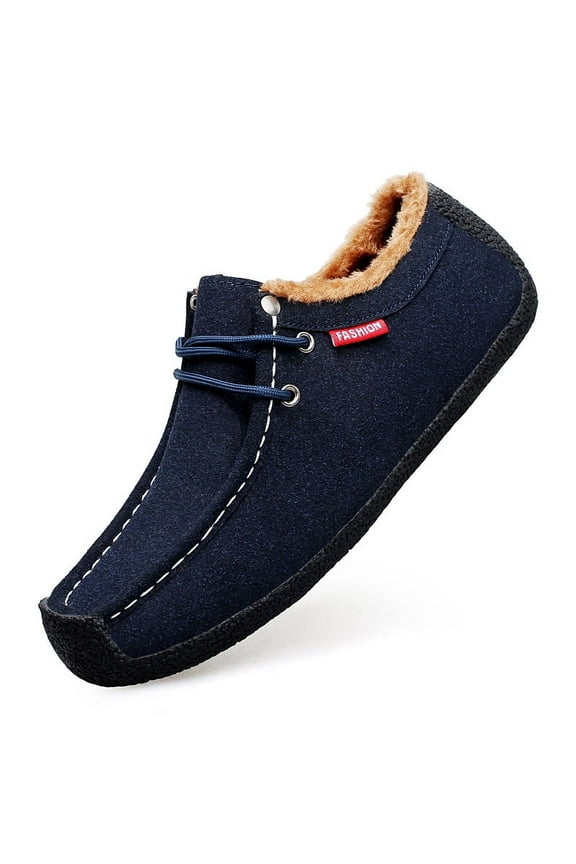 Big Size Winter Men's Casual Loafers Slip On Outdoor Fuzzy Furry Loafers Leather Warm Comfortable Shoes Male Driving Shoes Moccasins Classic Penny Loafer Flats Boat Shoes