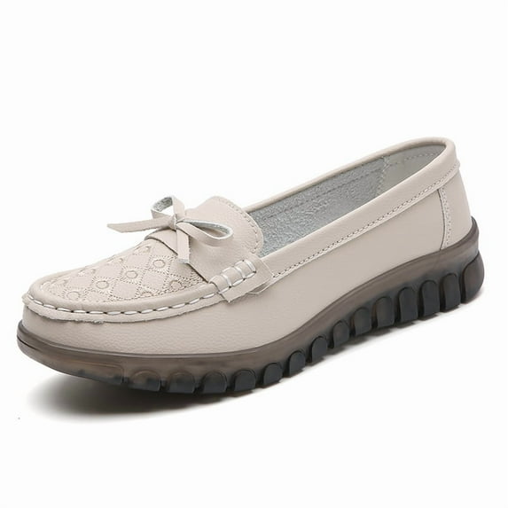 Big Size Women's Casual Loafers Slip On Leather Shoes Lightweight Casual Walking Shoes Female Moccasins Classic Penny Loafer Flats Boat Shoes