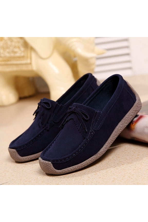Big Size Women's Casual Loafers Slip On Leather Shoes Lightweight Casual Walking Shoes Female Moccasins Classic Penny Loafer Flats Boat Shoes
