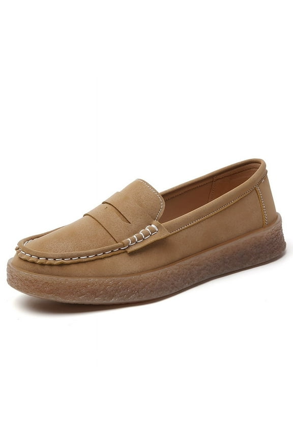 Big Size Women's Casual Loafers Slip On Leather Shoes Lightweight Casual Walking Shoes Female Moccasins Classic Penny Loafer Flats Boat Shoes