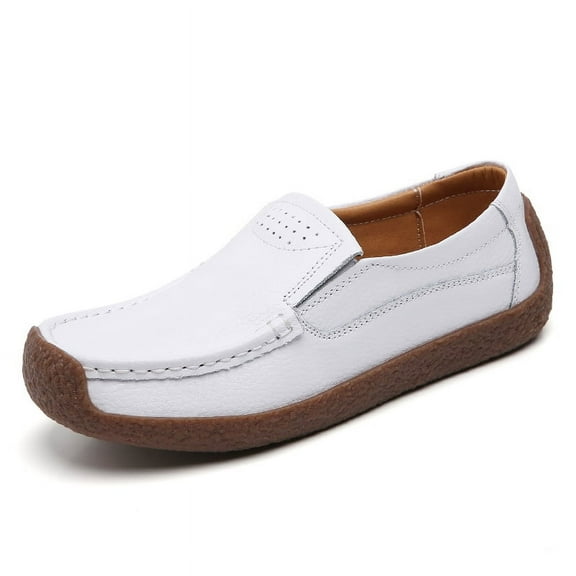 Big Size Women's Casual Loafers Slip On Leather Shoes Lightweight Casual Walking Shoes Female Moccasins Classic Penny Loafer Flats Boat Shoes