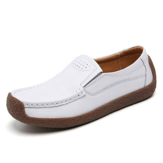 Big Size Women's Casual Loafers Slip On Leather Shoes Lightweight Casual Walking Shoes Female Moccasins Classic Penny Loafer Flats Boat Shoes