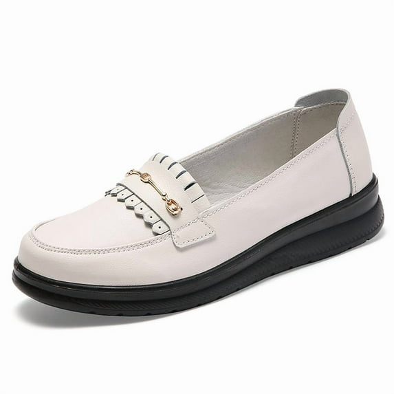 Big Size Women's Casual Loafers Slip On Leather Shoes Lightweight Casual Walking Shoes Female Moccasins Classic Penny Loafer Flats Boat Shoes
