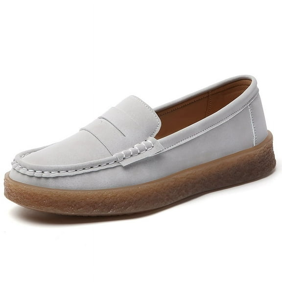 Big Size Women's Casual Loafers Slip On Leather Shoes Lightweight Casual Walking Shoes Female Moccasins Classic Penny Loafer Flats Boat Shoes