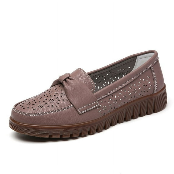 Big Size Women's Casual Loafers Slip On Leather Shoes Lightweight Casual Walking Shoes Female Moccasins Classic Penny Loafer Flats Boat Shoes