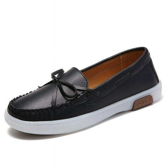 Big Size Women's Casual Loafers Slip On Leather Shoes Lightweight Casual Walking Shoes Female Moccasins Classic Penny Loafer Flats Boat Shoes