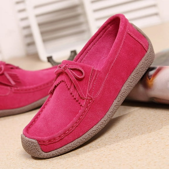 Big Size Women's Casual Loafers Slip On Leather Shoes Lightweight Casual Walking Shoes Female Moccasins Classic Penny Loafer Flats Boat Shoes