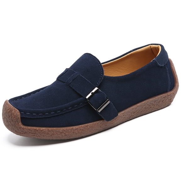 Big Size Women's Casual Loafers Slip On Leather Shoes Lightweight Casual Walking Shoes Female Moccasins Classic Penny Loafer Flats Boat Shoes