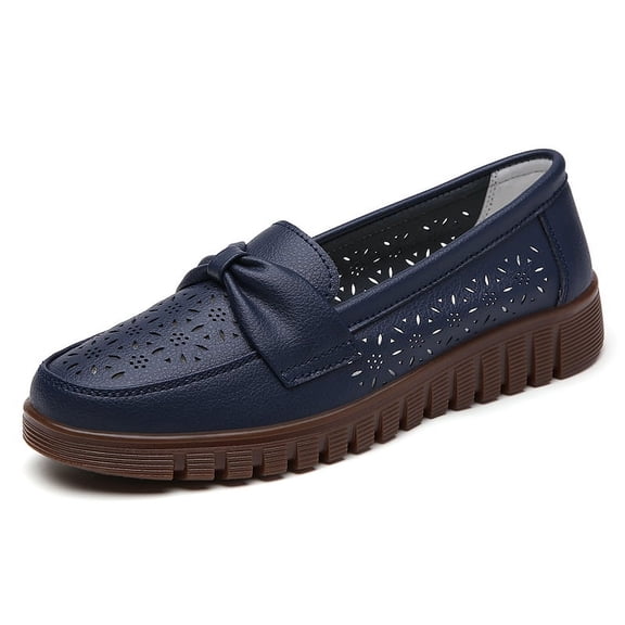 Big Size Women's Casual Loafers Slip On Leather Shoes Lightweight Casual Walking Shoes Female Moccasins Classic Penny Loafer Flats Boat Shoes