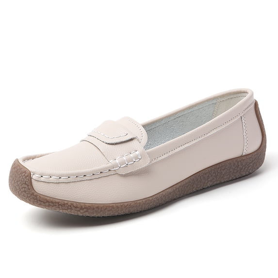 Big Size Women's Casual Loafers Slip On Leather Shoes Lightweight Walking Shoes Moccasins Classic Penny Loafer Flats Boat Shoes