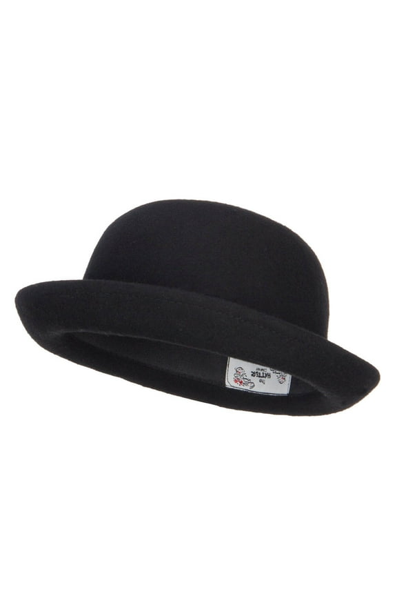 Big Size Wool Felt Upturn Brim Bowler Hat - Black 2XL-3XL