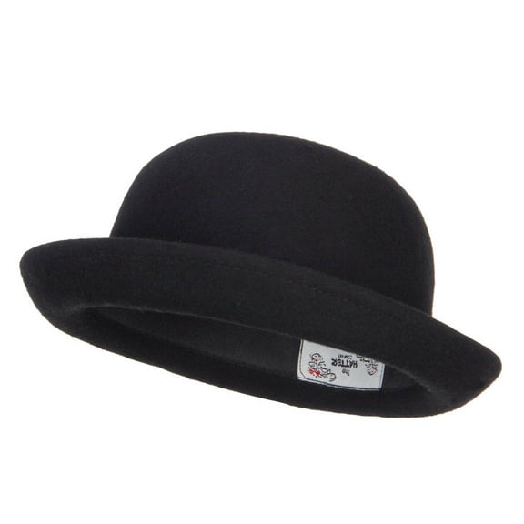 Big Size Wool Felt Upturn Brim Bowler Hat - Black XL-2XL