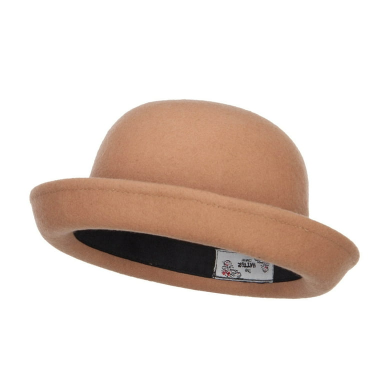 Big Size Wool Felt Upturn Brim Bowler Hat Tan XL-2XL