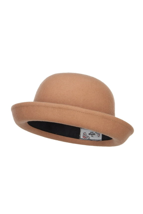Big Size Wool Felt Upturn Brim Bowler Hat - Tan XL-2XL