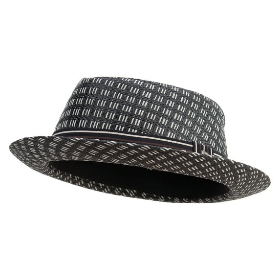Big Size Wove Paper Straw Wide Brim Porkpie Upbrim Fedora - Black 2XL-3XL