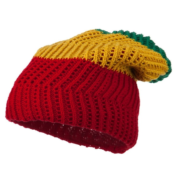 Big Size Zig Zag Vintage Reversible Beanie - Rasta XL-3XL