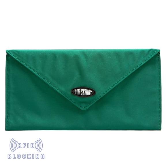 Big Skinny RFID Blocking Slimvelope Tri-Fold Checkbook Wallet, Holds Up to 40 Cards, Verdant Green