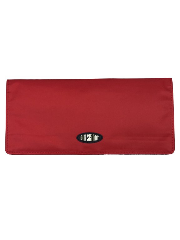 Thin Executive Checkbook Bifold Wallet with Zippered Pocket, Lipstick Red