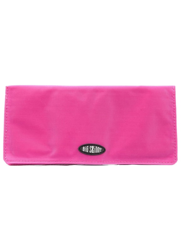 Thin Executive Checkbook Bifold Wallet with Zippered Pocket, Fuchsia