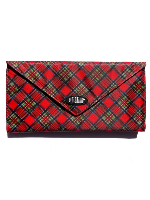 Women's Slimvelope Tri-Fold Checkbook Slim Wallet, Holds Up to 40 Cards, Sangria Red Plaid