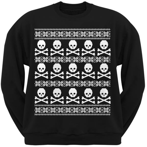 Big Skull And Crossbones Pattern Ugly Christmas Sweater Black Adult Crew Neck Sweatshirt - Medium