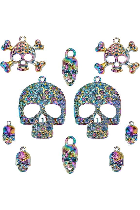 Big Skull Charms 10pcs Rainbow Skull Head Pendants Colorful Skeleton Dangle Charms