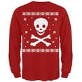 thumbnail image 1 of Big Skull & Crossbones Ugly Christmas Sweater Red Adult Long Sleeve T-Shirt - X-Large, 1 of 1